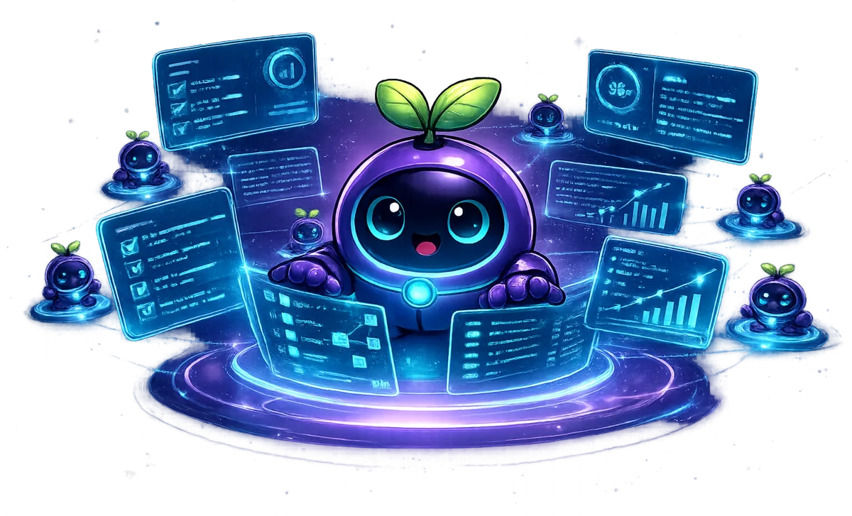 Kernl's mascot at the centre of floating panels showing tasks, charts and logs, ringed by smaller agent mascots.